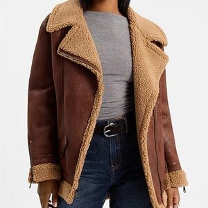Express Faux Suede Sherpa Moto Jacket